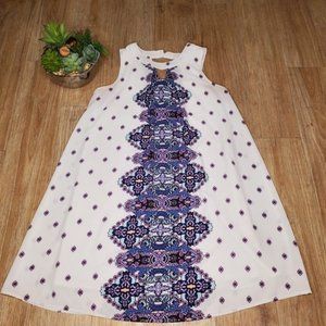 Xhilaration White Shift Dress Mini Purple Blue Paisley Dots Boho Bride Casual M